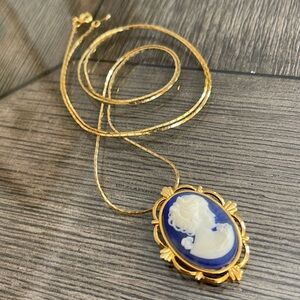 Vintage Gold-tone Chain with Blue Cameo Pendant